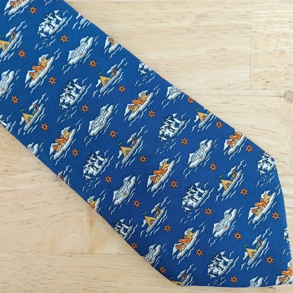 Salvatore Ferragamo Blue Nautical Pattern Tie